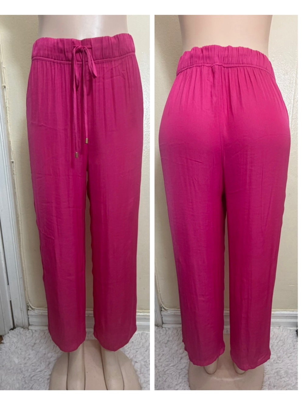 Joie Wide-Leg Drawstring Pants in Hot Pink